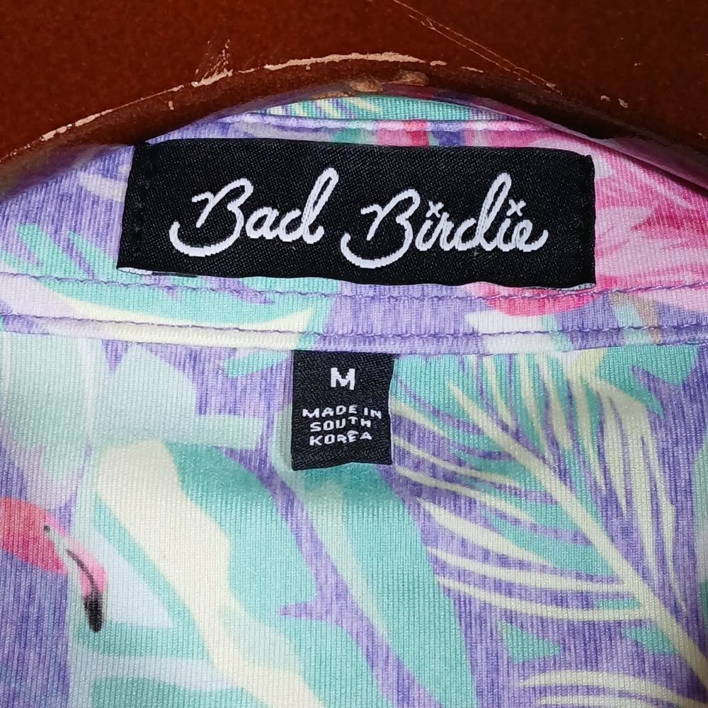 Bad Birdie Polo Shirt Mens M Pink Flamingo Tropical Performance Golf Sport - Picture 3 of 8